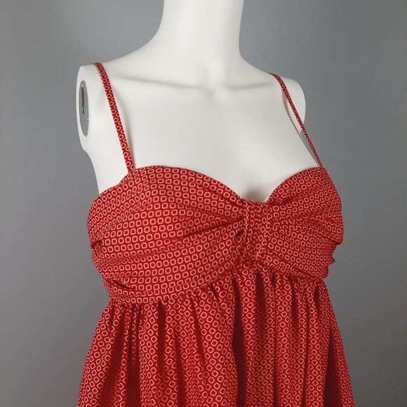 Karin Stevens Womens Bubble Dress Size 8 Red Geometric Print Sweetheart Neckline - Picture 2 of 10